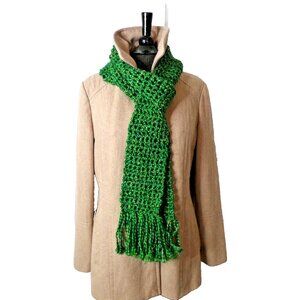 Green Scarf 80"x5" Extra Long Chunky Handmade Crochet Hand Knit Warm NWT